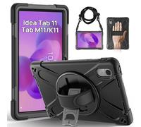 Gerutek Coque Antichoc pour Lenovo Idea Tab 11 Pouces 2025/Tab K11 Gen 2/Tab M11/Xiaoxin Pad 11"/Moto Pad 2026/Pad 60 Neo, Étui Armure Robuste avec Support Rotatif à 360°, Dragonne & Bandoulière, Noir