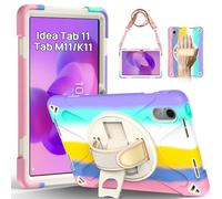 Gerutek Coque Antichoc pour Lenovo Idea Tab 11 Pouces 2025/Tab K11 Gen 2/Tab M11/Xiaoxin Pad 11"/Moto Pad 2026/Pad 60 Neo, Étui Armure Robuste avec Support Rotatif à 360°, Dragonne & Bandoulière, Rose