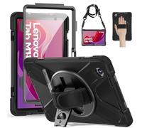 Gerutek Coque Antichoc pour Lenovo Tab M11/K11/Xiaoxin Pad 2024, 11 Pouces, (TB-330FU/331FC/330XU), Étui Robuste avec Protection d'écran, Support Rotatif, Dragonne et Bandoulière, Porte-Stylet, Noir
