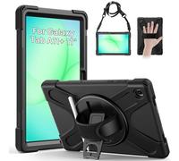 Gerutek Coque Antichoc pour Samsung Galaxy Tab A11 Plus 11" 2025, (SM-X230/X235/X236B), Étui Robuste avec Support Rotatif, Dragonne et Bandoulière, Porte-Stylo, Housse pour Galaxy Tab A11+ Plus, Noir