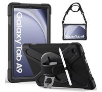 Gerutek Coque Antichoc pour Samsung Galaxy Tab A9 8.7 pouces 2023, Étui Armure Robuste avec Support Rotatif, Dragonne et Bandoulière Réglable, Housse pour Samsung Tab A9 8.7" (SM-X110/X115/X117), Noir