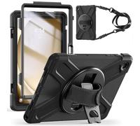 Gerutek Coque Antichoc pour Samsung Galaxy Tab A9 Plus 11" 2023, Étui Armure Robuste avec Support Rotatif, Dragonne et Bandoulière, Porte-Stylo, Housse pour Galaxy Tab A9+ Plus SM-X210/X216/X218, Noir