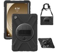 Gerutek Coque Antichoc pour Samsung Galaxy Tab A9 Plus 11" 2023, Étui Armure Robuste avec Support Rotatif, Dragonne et Bandoulière, Porte-Stylo, Housse pour Galaxy Tab A9+ Plus SM-X210/X216/X218, Noir