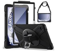 Gerutek Coque Antichoc pour Samsung Galaxy Tab A9 Plus/Tab A9+ 11" 2023 (SM-X210/X216/X218), Étui Robuste avec Protection d'écran, Support Rotatif à 360°, Dragonne et Bandoulière, Porte-Stylo, Noir