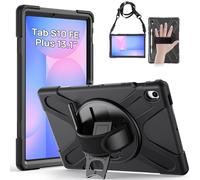 Gerutek Coque Antichoc pour Samsung Galaxy Tab S10 FE+ Plus 2025 13.1" Noir | SM-X620/SM-X626B Étui Armure Robuste avec Support Rotatif, Dragonne et Bandoulière, Porte-Stylet, Tab S10 FE Plus 13.1 Pouces