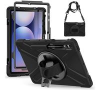 Gerutek Coque Antichoc pour Samsung Galaxy Tab S10+ Plus/S9+/S9 FE+/S8+/S7+/S7 FE 12,4 Pouces, Étui Armure Robuste avec Protection d'écran, Support Rotatif, Dragonne et Bandoulière, Porte-Stylet, Noir