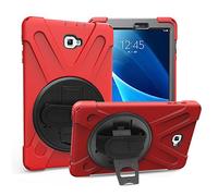 Gerutek Coque pour Galaxy Tab A 10.1 2016 T580 T585, Antichoc Armure Robuste Étui avec Support Rotatif à 360 Degrés Dragonne et Bandoulière Réglable TPU + PC Housse pour Galaxy Tab A6 T580/T585 Rouge