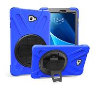 Gerutek Coque pour Galaxy Tab A 10.1 2016 T580 T585, Antichoc Armure Robuste Étui avec Support Rotatif à 360 Degrés, Dragonne et Bandoulière Réglable TPU + PC Housse pour Galaxy Tab A6 T580/T585, Bleu