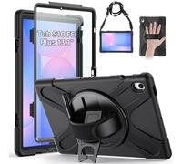 Gerutek Coque pour Galaxy Tab S10 FE Plus 13.1 avec Protection d'écran Noir | SM-X620/X626B, Coque Antichoc pour Samsung Tab S10 FE+ 13.1 Pouces, avec Support Rotatif Dragonne et Bandoulière Porte-Stylet