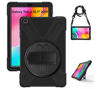 Gerutek Coque pour Samsung Galaxy Tab A 2019 10.1 Pouces T510/T515, Antichoc Robuste Étui avec Support Rotatif, Dragonne et Bandoulière Réglable TPU + PC Housse pour Galaxy Tab (SM-T510 SM-T515), Noir