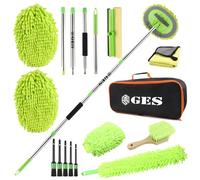 GES 62" Balai de Lavage de Voiture avec Long Manche, 3 en 1 en Microfibre Chenille, kit de Nettoyage avec Sac de rangementle Camping-Car, Le Camion et la Maison (Vert)