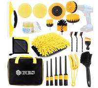 GES Kit de Nettoyage de Voiture 22 pièces - Ensemble de Nettoyage Complet pour l'intérieur, l'extérieur, Les Roues, Le Cuir, Les aérations et Le Tableau de Bord (Jaune)