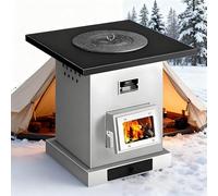 GESAIDES Poêle à Bois d'intérieur, poêle à Bois Mobile, poêle de Cuisson sans fumée intérieur/extérieur, avec cheminée, Grille Anti-brûlure, Chauffe jusqu'à 60 ㎡ (650 pi²)