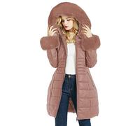 Geschallino Doudoune en Cuir pour Femme, Manteau Long Matelassé à Bulles Tendance avec col Amovible en Fausse Fourrure SS804 Rose XXL