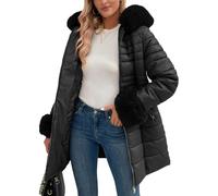 Geschallino Doudoune en Cuir pour Femme, Manteau Long Matelassé à Bulles Tendance avec col Amovible en Fausse Fourrure SS804 Noir M