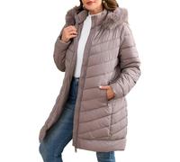 Geschallino Doudounes pour femmes grandes tailles Vêtements d'hiver matelassés Manteau à capuche avec poches 23707PLUS Abricot foncé 5X