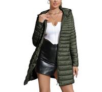 Geschallino Femme Veste Matelassée Légère Grande Taille Automne Long Manteau à Bulles à Capuche 7148APlus Vert 3XL