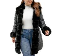 Geschallino Femmes Grande Taille Manteau de Fourrure Bulle isolée Hiver Longue Veste en avec Col en Fourrure Capuche 12105Plus Noir 5XL