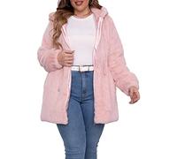 Geschallino Grande Taille Veste en Fausse Fourrure pour Femme Long à Capuche Moelleux Sherpa Manteau Hiver en Polaire 2135Plus Rose XXL
