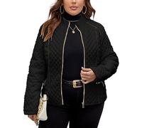 Geschallino Grande Taille Veste Légère Matelassée pour Femme Manteau Matelassé Isolé Pardessus à col Montant 087PLUS Noir 4XL