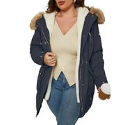 Geschallino - Manteau parka 3-en-1 pour femmes, avec fermeture éclair, doublure chaude en molleton et cordon de serrage à la taille 7619 Blue 3X