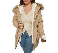 Geschallino - Manteau parka 3-en-1 pour femmes, taille plus, avec fermeture éclair, doublé de molleton chaud et cordon de serrage à la taille 7619 Beige 5X