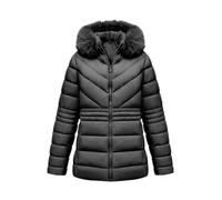 Geschallino Manteaux d'hiver pour femmes Veste matelassée grande taille Vêtement d'extérieur matelassé épais à capuche G23-13PLUS Noir 2X