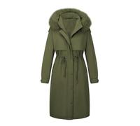 Geschallino Parka pour femmes grande taille, manteau d'hiver long et chaud à capuche et fermeture éclair D-3108PLUS Vert 5X