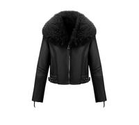 Geschallino Veste en Similicuir Suède pour Femmes Doublée de Sherpa Biker Hiver Chaude Courte Manteau avec col en Fourrure 267 Noir XL