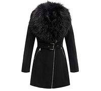 Geschallino Veste Longue en Similicuir Suédé pour Femme, Parka Moto Motard avec Col en Fourrure Amovible FF206 Noir XL