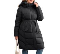 Geschallino Veste matelassée pour femme, grande taille, parka longue, ceinturée, manteau d'hiver chaud à capuche LZ12617PLUS Noir 3X