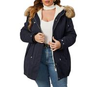Geschallino Women's Plus Size 3-in-1 Winter Jacket Faux Fur Lined Thicken Parka Coat Warm Military Style Casual Outerwear with Zip Remove Inner 7626 Blue 4X
