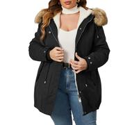 Geschallino Women's Plus Size 3-in-1 Winter Jacket Faux Fur Lined Thicken Parka Coat Warm Military Style Casual Outerwear with Zip Remove Inner 7626 Black 1X