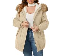 Geschallino Women's Plus Size 3-in-1 Winter Jacket Faux Fur Lined Thicken Parka Coat Warm Military Style Casual Outerwear with Zip Remove Inner 7626 Beige 2X