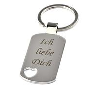 geschenke-fabrik - Porte-clés avec cœur et gravure « Ich liebe Dich » - Chrome - Cadeau pour la Saint-Valentin, un anniversaire ou Noël