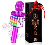 GeschenPark Cadeau Fille 4-12 Ans, Microphone Bluetooth Micro Enfant avec Lumière LED, Micro Karaoke Jouet Cadeaux de Noël pour Enfants Fille Adulte, Compatible avec Android/iOS/PC/Smartphone