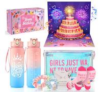 GeschenPark Coffret Cadeau Anniversaire Fille, Carte Anniversaire, Pochette Maquillage, Chouchou Cheveux, Bouteille D'eau, Collier et Chaussettes - Idée Cadeau pour Fille 6 Ans et Plus
