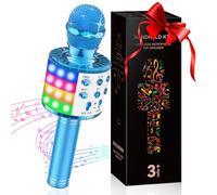 GeschenPark Microphone sans Fil Karaoké avec Lumière LED, Microphone Enfants Micro Karaoke Jouet Cadeaux de Noël pour Enfants Fille Adulte, Compatible avec Android/iOS/PC/Smartphone