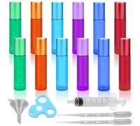 GESDYO Lot de 12 bouteilles en verre roll-on pour huile essentielle, 10 ml, vides, avec ouvre-bouteille, entonnoir et compte-gouttes, pour huiles essentielles, parfums, aromathérapie, massage