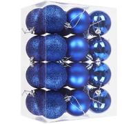 GESDYO Lot de 24 boules de Noël en plastique avec crochet de suspension - Bleu - 3 cm