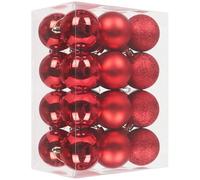 GESDYO Lot de 24 boules de Noël rouges, 3 cm - Boules de Noël en plastique incassables - Ensemble de décorations pour sapin de Noël - Boules et pendentifs scintillants pour arbre de Noël