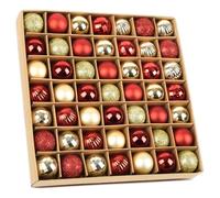 GESDYO - Lot de 49 boules de Noël en plastique incassables de 3 cm avec ficelles (Rouge, Or) - Décoration de Noël assortie avec boules, étoiles, flocons de neige et glaçons pour sapin, couronne