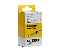 Gesipa 1464833 Poly Grip Rivet Aveugle en Aluminium/Acier inoxydable, Argent, 4,8 x 10 mm, Set de 50 Pièces
