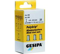 Gesipa Écrou à sertir Poly Grip 1464840 Acier Argent M5 x 7 x 13,5 mm – set de 50 pièces