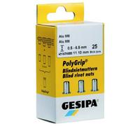 Gesipa Écrou à sertir Poly Grip 1464840 Acier Argent M5 x 7 x 13,5 mm – set de 50 pièces