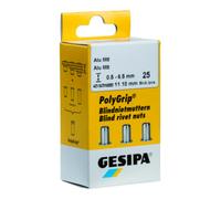 Gesipa Écrou à sertir Poly Grip 1464840 Acier Argent M5 x 7 x 13,5 mm – set de 50 pièces