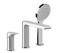 Gessi Emporio Via Solferino Mélangeur bain-douche trois trous, inverseur automatique, bec de baignoire séparé, saillie 190 mm, douchette à main, flexible de douche, 49034031