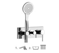 Gessi Emporio Via Tortona kit prêt à poser pour mitigeur monocommande de douche, inverseur 2 voies, coude de raccordement mural direct avec support, 031, 44828031, Couleur: chrome