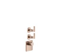 Gessi Inciso- Ensemble pré-assemblé pour thermostat encastré 3/4 haute performance, rosaces simples, montage vertical, 2 voies séparées, 58214030, Couleur: PVD de cuivre