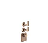 Gessi Inciso- Ensemble pré-assemblé pour thermostat encastré 3/4 haute performance, rosaces simples, montage vertical, 2 voies séparées, 58214708, Couleur: Cuivre brossé PVD